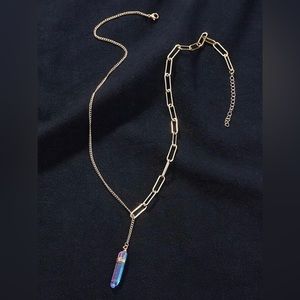 New Rainbow Aura Crystal Quartz Lariat Dual Copper Chain Necklace | Y Shape